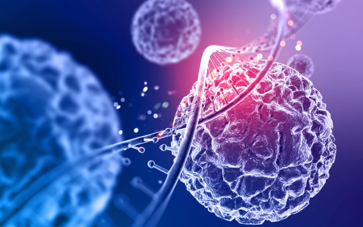 3d render of a medical background with close up of virus cells and DNA strand